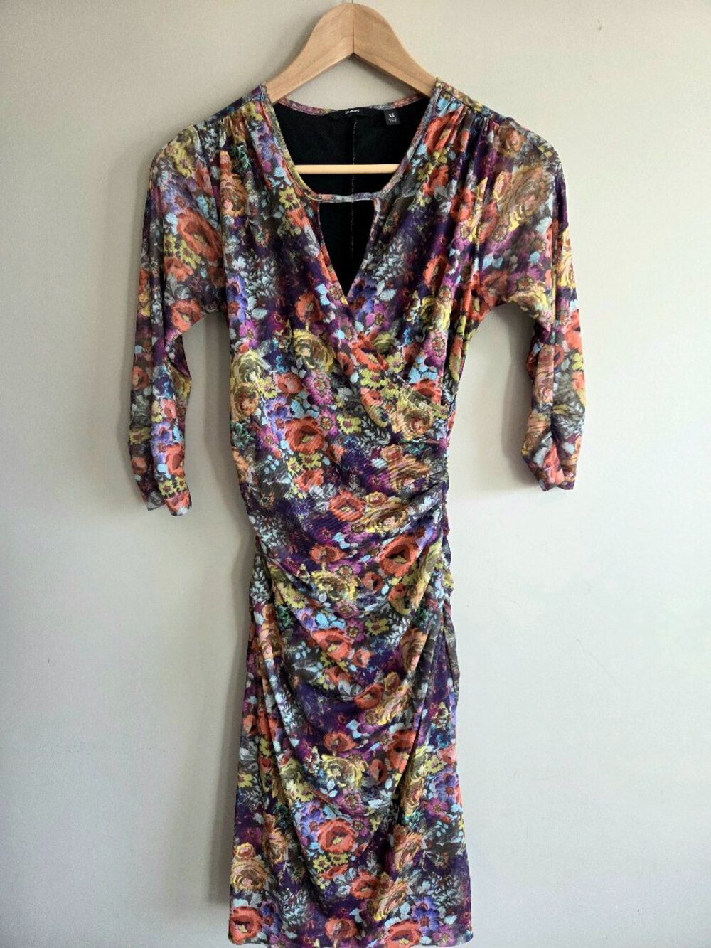 Betabrand Multicolored Floral Side Ruching Dress